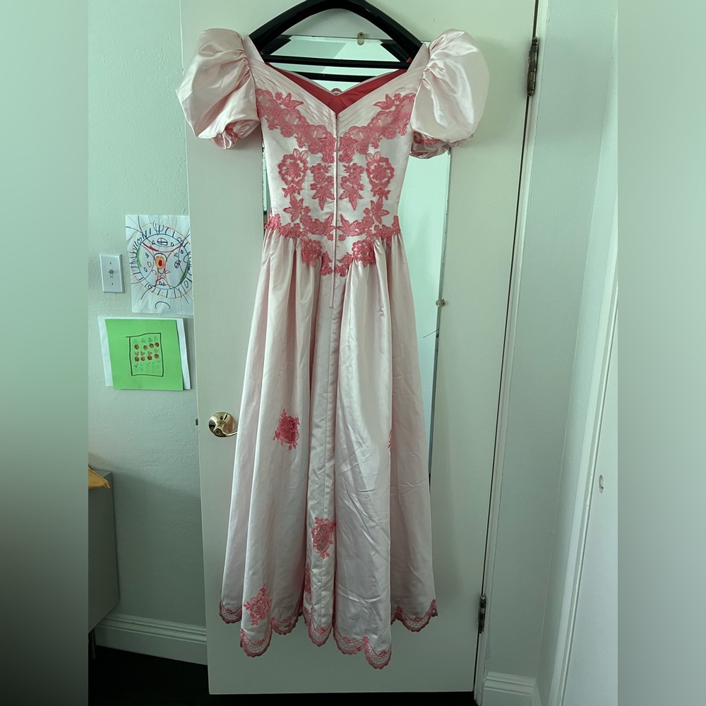 Retro 80s Puff Sleeve Satin Embellished Dress- Glinda costume, Princess, Barbie - Picture 8 of 11